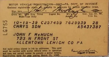 昔の車の登録証