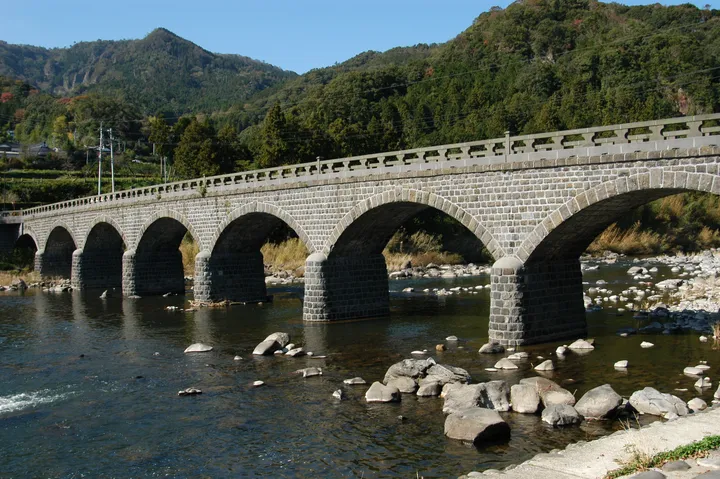 耶馬渓橋と山国川（大分県中津市）