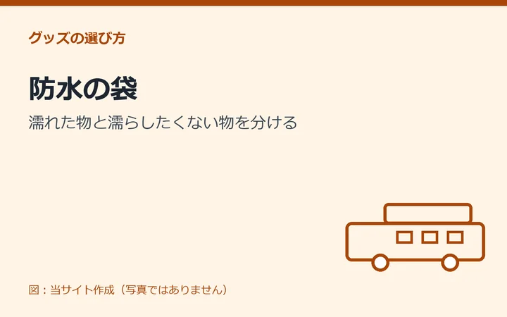 図：防水の袋：濡れた物と濡らしたくない物を分ける