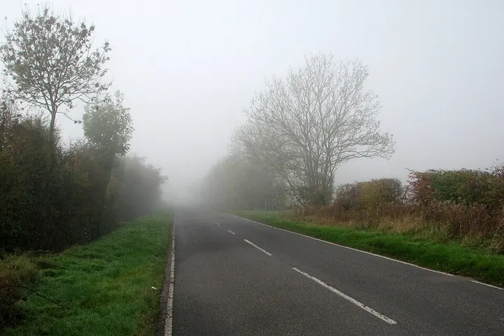 霧の朝の田舎道