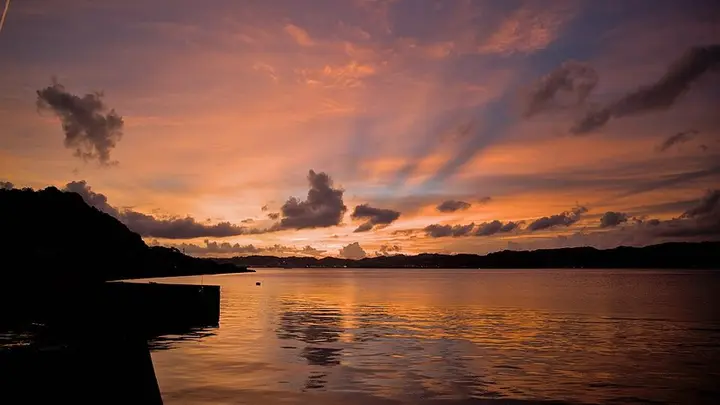 鹿児島県 桜島から見た夕日