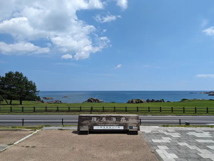 青森県 八戸市 種差海岸の芝生と海