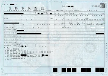車検証（個人の情報は隠してある）