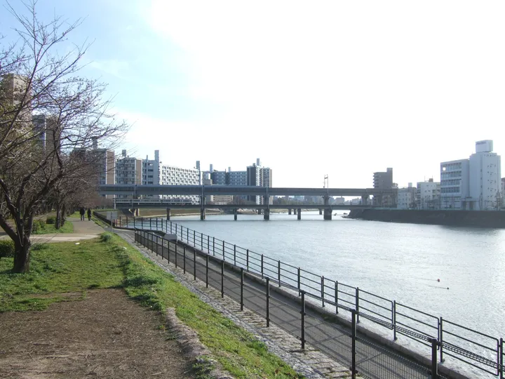 川沿いの道と鉄橋