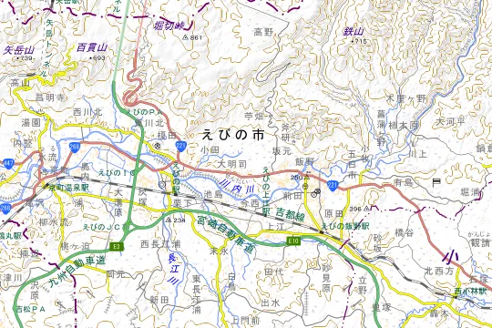えびの高原キャンプ場のあるえびの市の地図