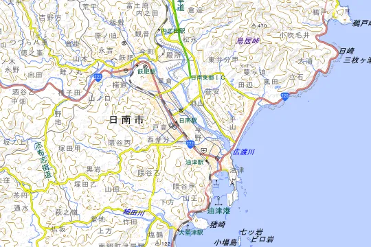 栄松ビーチ・キャンプ場のある日南市の地図