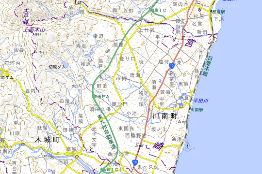 青鹿キャンプ場のある川南町の地図