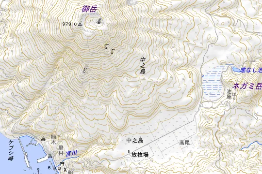 七つ山キャンプ場のある地区(鹿児島郡十島村中之島)の地図