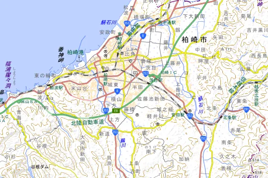 かしわざきセントラルビーチのある柏崎市の地図