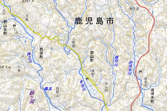 八重山キャンプ村のある地区(鹿児島市郡山町)の地図