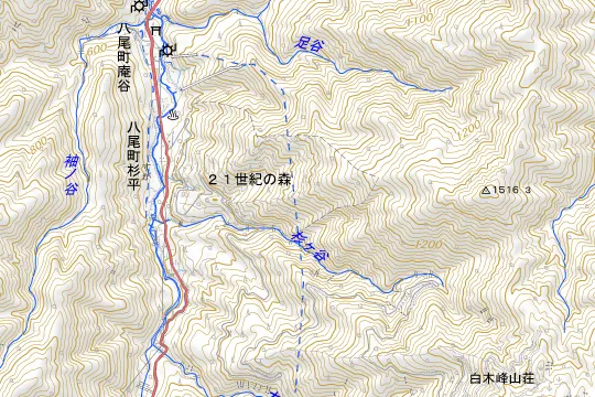 杉ヶ平キャンプ場のある地区（富山市八尾町杉平）の地図