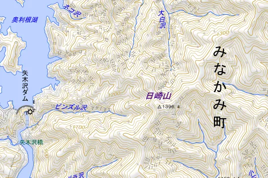 奥利根水源の森野営場のある地区(利根郡みなかみ町藤原)の地図