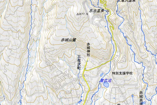 赤城山オートキャンプ場のある地区（前橋市三夜沢町）の地図