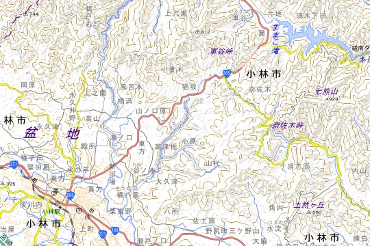ひなもりオートキャンプ場のある小林市の地図