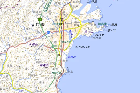 日向サンパークオートキャンプ場のある日向市の地図